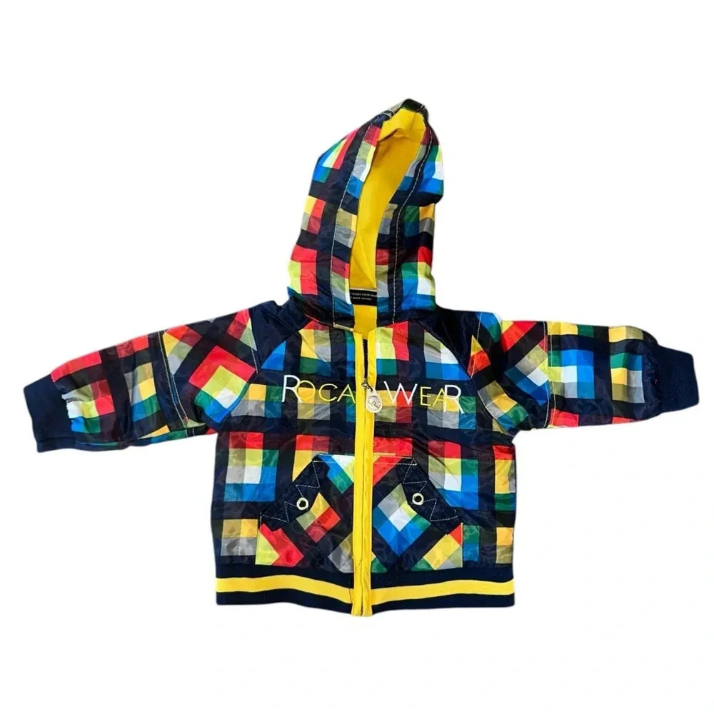 Baby Roca Wear infant plaid hooded rain jacket Size 3/6M